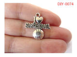 I Love Basketball Charms Antique Silver (DIY-0074)