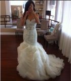 Free Shipping Wedding Dress Celebrity Dress Sweetheart Crepe Sleeveless Crystal Lace Sweep Train Mermaid Custome