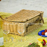 Leather Handle Colored Willow Picnic Basket