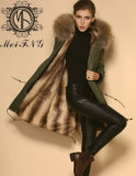 Wholesale Faux Fur Coat Winter Coat with Raccoon Fur Hooded Trim