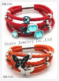 Fashion Jewelry Stainless Steel Leather Crystal Bracelet Hot Sale Popular Bml