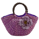 Beaded Handle Straw Tote