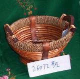 Round Wicker Basket with Wood Ear Handles (26072#)