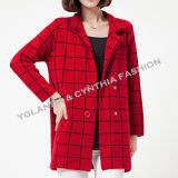 Fashion Women's Single Breasted Plaided Red Color Wool Coat /Women's Winter Clothing
