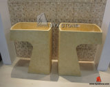Modern Sunny Beige Marble Pedestal Basin Sink for Bathroom