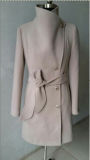 Women Coat with Waist Band, 95% Polyester 3% Viscose 2% Spandex (ZP-1)