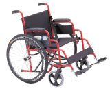 Lifted Armrest and Footrest Red Frame Steel Wheelchair