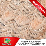 Fashion Design Good Quality Chiffon 3D Flower with Sequins Embroidery for Dressing, Wedding, Garments, Hometextile