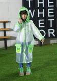 Transparent PVC Green Frog Raincoat for Kids/Children