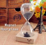 2015 Magnetic Glass Sand Timer with Wooden Base