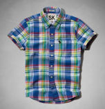 Men's Check Cotton Embroidery Casual Short Sleeve Shirt