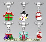 Mixed Silver Plated Enamel Christmas Charm Dangle Beads Fit European Charm 28x17mm-37x16mm, Sold Per Packet of 30 (B10819)