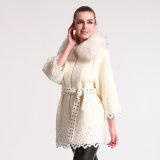 Women's Winter Wool Coat with Removable Raccon Fur Collar