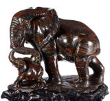 Natural Iron Tiger Eye Elephant Mother&Kid Carving #X91