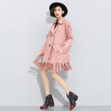 Autumn Solid Tassel Cashmere Leather Coat with Long Sleeved