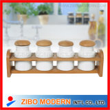 Ceramic Spice Jar with Wooden Rack