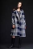 Women's Winter Coat/Check Notched Lapel Wool Coat/Cashmere Coat