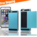 Credit Card Holder Stand Combo Hybrid Silicone Plastic Hard Cover Case for iPhone 6 Plus 5.5