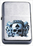 Chrome Brushed Emblem Brass Metal Oil Lighter (7006B)
