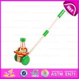 2015 Toddler Happy Wooden Pull and Push Toy, Baby Wooden Toy Push Along Animal Wooden Toys for Kids, Cartoon Hand Push Toy W05A001