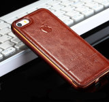 Brown Color Phone Case Gold Frame Real Leather Phone Case