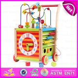 2015 New Baby Round Bead Wooden Push Along Toy, Push Wooden Baby Walker, Hot Selling Wooden Push Toy with String Beads Toy W16e038