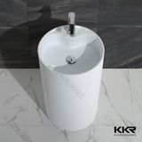 White Matt Solid Surface Floor Freestanding Sinks for Bathroom