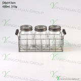 Set of 3 PCS Glass Mason Jar with Metal Stand Flatware Stand