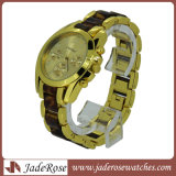 Gold Color Linked Marbling Plastic Band Fashion Wrist Watch
