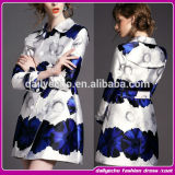 The Factory Direct Sale White and Blue Long Slim Belted Trend Coat / Temperament Coat for Woman (C-5689)