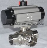 Hygienic Sanitary Valves, Three Way Weld Pneumatic Ball Valve with Actuator