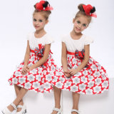 Cotton Dress with Flower Printed for Little Girls (1081#)