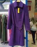 10% Wool 90% Polyester, Women Purple Long Fashion Coat. Outer Wear (K10)