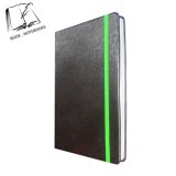 A5 Black PU Leather Notebooks with Green Elastic Band