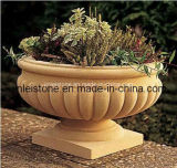Yellow Sandstone Flower Pot for Garden/Stone Sculpture for Garden