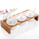Bamboo Stand Ceramic Spice Jar Set