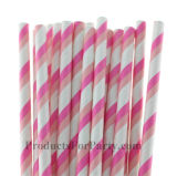 Valentine's Day Theme Disposable Pink and Green Striped Paper Straw