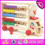 Multifunctional Wooden Abacus Alphabet Toy Truck, Educational Alphabet Abacus Toy Car W12c008