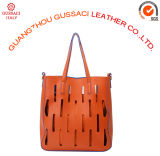 Hot Sale Orange Cutout PU Tote Handbag Attaching Small Bag