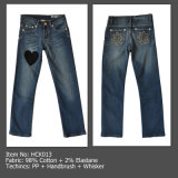 Kids' Cotton Patchwork Jeans, Girls' Embroidered Denim Pants (HCK013)