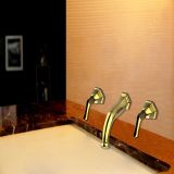 Wall Mounted Gold Finish Dual Handles Bathroom Faucet