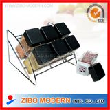 Set Of 6pc Square Glass Spice Bottle With Black Lid And Metal Stand