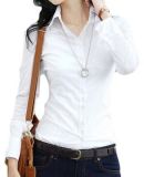 Women's Lapel Collar White Button Down Shirt Long Sleeve