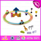 2015 Kids Play Train Railway Set Toy, Cheap Children Wooden Toy Railway Train Set Toy, Wooden Train Toy (WITH 28PCS) W04D003