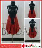 Red Satin Black Bow Wedding Party Prom Short Dress Spaghetti Straps Cocktail Dress (TCCD001)