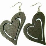 Heart-Shaped Wooden Earring (AJ20080616010)