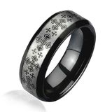Cross Design Mens Black and Silver Ring