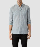 Men's Linen Printed Spread Collar Longsleeve Shirt