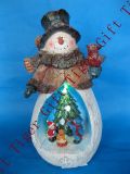 Polyresin Boy and Girl Inside Snowman W/LED Light and Music