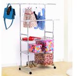 Grey Double-Pole Clothes Rack, Movable, Adjustable, Extendable Clothes Airer, Stainless Steel Clothes Hanger, Many Color Available